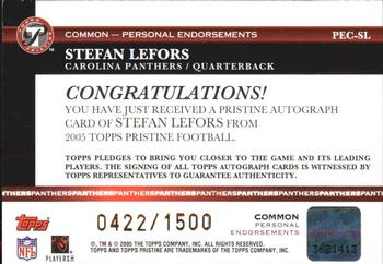 2005 Topps Pristine - Personal Endorsements Autographs #PEC-SL Stefan LeFors Back