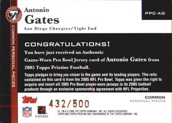 2005 Topps Pristine - Personal Pieces Common #PPC-AG Antonio Gates Back