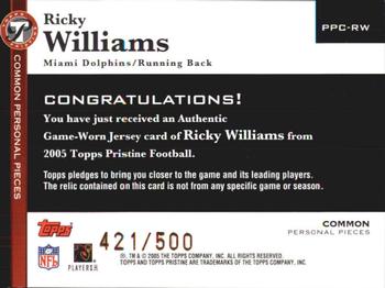 2005 Topps Pristine - Personal Pieces Common #PPC-RW Ricky Williams Back