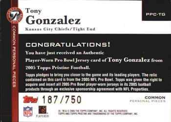 2005 Topps Pristine - Personal Pieces Common #PPC-TG Tony Gonzalez Back