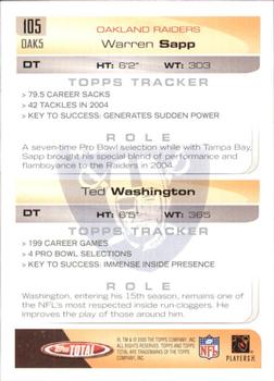 2005 Topps Total - Silver #105 Warren Sapp / Ted Washington Back