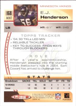 2005 Topps Total - Silver #168 E.J. Henderson Back