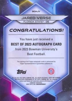 2023 Bowman Best University - Best of 2023 Autographs Gold Refractor #BOA-JV Jared Verse Back