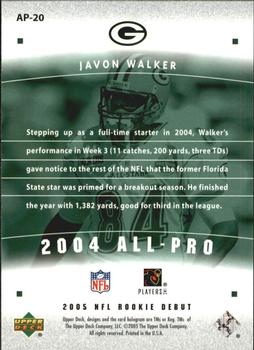 2005 Upper Deck Rookie Debut - All-Pros #AP-20 Javon Walker Back