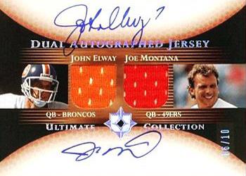 2005 Upper Deck Ultimate Collection - Game Jersey Autographs Duals #DJA-EM John Elway / Joe Montana Front