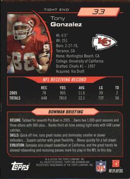 2006 Bowman - Gold #33 Tony Gonzalez Back