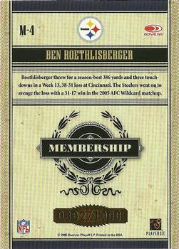 2006 Donruss Classics - Membership Bronze #M-4 Ben Roethlisberger Back