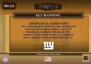 2006 Donruss Classics - Sunday's Best Jerseys #SB-22 Eli Manning Back