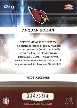 2006 Donruss Elite - Chain Reaction Jerseys #CR-13 Anquan Boldin Back