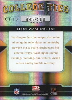 2006 Donruss Elite - College Ties Gold #CT-13 Leon Washington Back