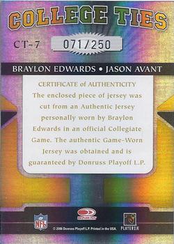 2006 Donruss Elite - College Ties Jerseys #CT-7 Braylon Edwards / Jason Avant Back
