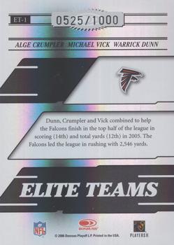 2006 Donruss Elite - Elite Teams Black #ET-1 Alge Crumpler / Michael Vick / Warrick Dunn Back