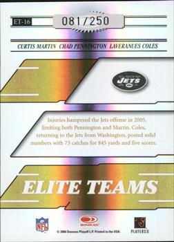 2006 Donruss Elite - Elite Teams Gold #ET-16 Curtis Martin / Chad Pennington / Laveranues Coles Back