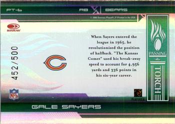 2006 Donruss Elite - Passing the Torch Green #PT-6 Gale Sayers Back