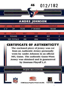 2006 Donruss Threads - Jerseys #46 Andre Johnson Back