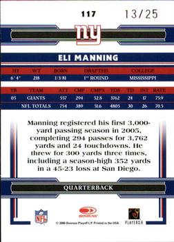2006 Donruss Threads - Platinum Holofoil #117 Eli Manning Back