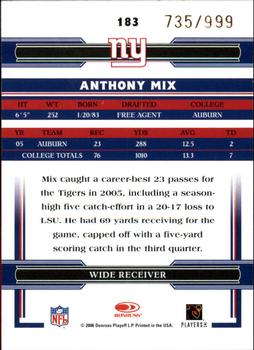 2006 Donruss Threads - Retail Rookies #183 Anthony Mix Back