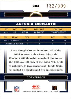 2006 Donruss Threads - Retail Rookies #204 Antonio Cromartie Back