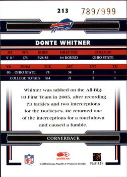 2006 Donruss Threads - Retail Rookies #213 Donte Whitner Back