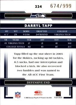 2006 Donruss Threads - Retail Rookies #224 Darryl Tapp Back