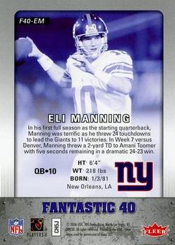 2006 Fleer - Fantastic 40 #F40-EM Eli Manning Back
