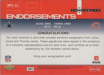 2006 Fleer Hot Prospects - Dual Endorsements Red Hot #HP2-JJ Thomas Jones / Julius Jones Back