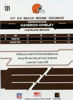 2006 Leaf Rookies & Stars Longevity #101 Kamerion Wimbley Back
