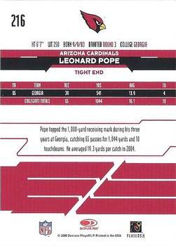 2006 Leaf Rookies & Stars Longevity #216 Leonard Pope Back