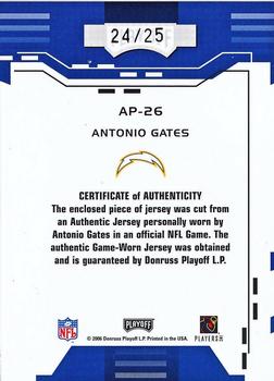 2006 Playoff Absolute Memorabilia - Absolute Patches Prime #AP-26 Antonio Gates Back