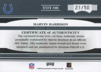 2006 Playoff Absolute Memorabilia - Tools of the Trade Material Triple Red #TOT-98 Marvin Harrison Back