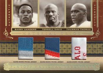 2006 Playoff National Treasures - Material Trios Prime #MT-SDT Barry Sanders / Terrell Davis / Thurman Thomas Front