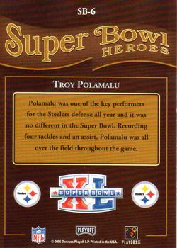 2006 Playoff Prestige - Super Bowl Heroes #SB-6 Troy Polamalu Back