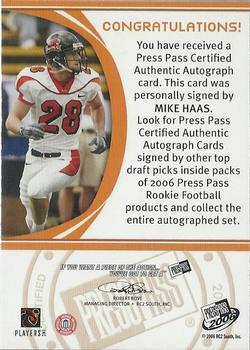2006 Press Pass - Autographs Bronze #NNO Mike Hass Back