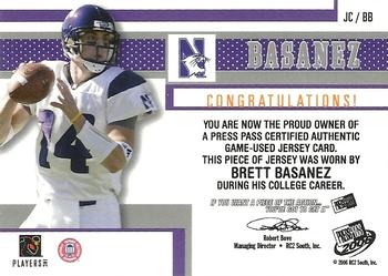 2006 Press Pass - Game Used Jerseys Silver #JC/BB Brett Basanez Back