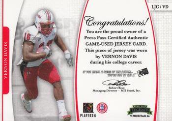 2006 Press Pass Legends - Saturday Swatches #LJC/VD Vernon Davis Back