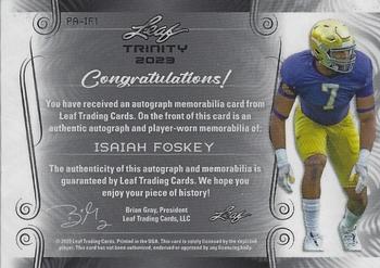 2023 Leaf Trinity - Patch Autographs SIlver #PA-IF1 Isaiah Foskey Back