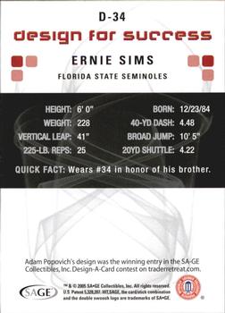 2006 SAGE HIT - Design for Success Silver #D-34 Ernie Sims Back