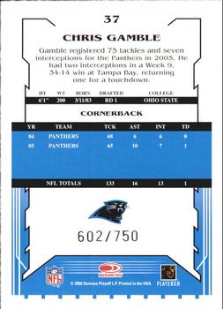 2006 Score - Scorecard #37 Chris Gamble Back