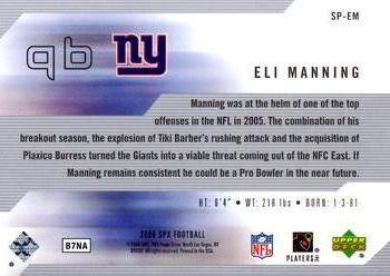 2006 SPx - SPxcellence #SP-EM Eli Manning Back