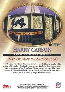 2006 Topps - Hall of Fame Tribute #HOFT-HC Harry Carson Back