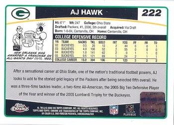 2006 Topps Chrome - Rookie Autographs #222 A.J. Hawk Back