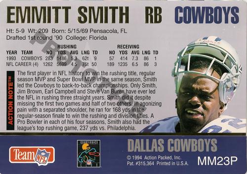 1994 Action Packed - Mammoth 7x10 Prototypes #MM23P Emmitt Smith Back