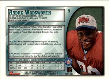 1998 Bowman #5 Andre Wadsworth Back