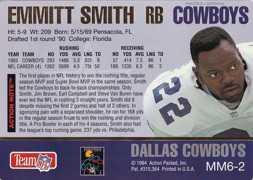1994 Action Packed - Mammoth 7x10 Series 2 #MM6-2 Emmitt Smith Back