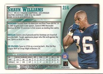 1998 Bowman Chrome #216 Shaun Williams Back