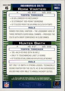 2006 Topps Total - Blue #45 Hunter Smith / Adam Vinatieri Back
