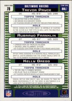 2006 Topps Total - Blue #78 Aubrayo Franklin / Kelly Gregg / Trevor Pryce Back