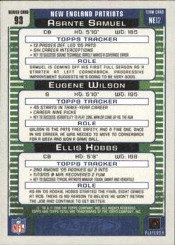 2006 Topps Total - Blue #93 Eugene Wilson / Asante Samuel / Ellis Hobbs Back