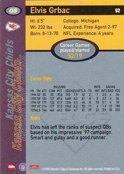 1998 Collector's Edge First Place #92 Elvis Grbac Back