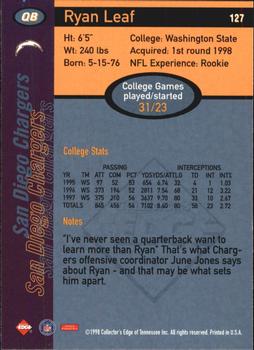 1998 Collector's Edge First Place #127 Ryan Leaf Back